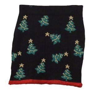 Major Label Black Sweater Skirt with Christmas Tree Pattern Medium